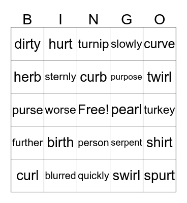 Spelling Bingo Card