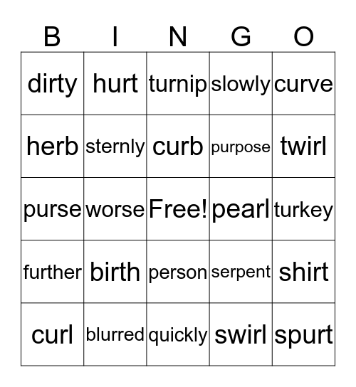 Spelling Bingo Card