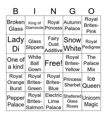 Miss B's Glitter Palace Bingo Card