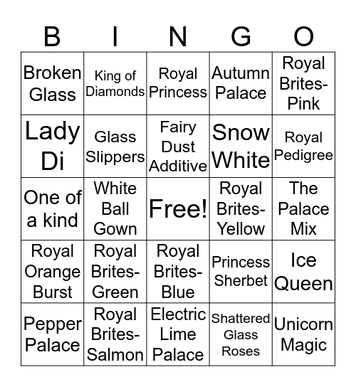 Miss B's Glitter Palace Bingo Card