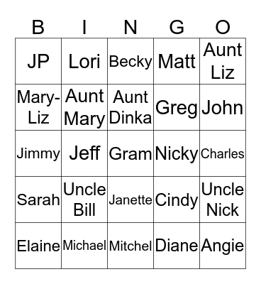 Guthier Family Bingo Card