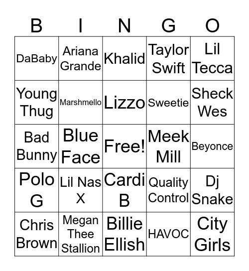 Trap Bingo: Top 40 Bingo Card