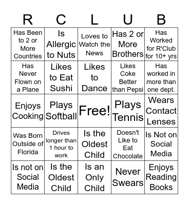 Getting To Know You  Bingo Card