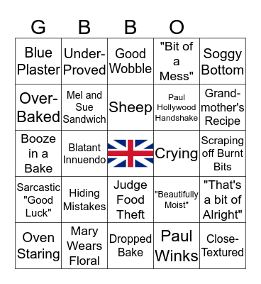 Great British Bake Off Bingo Card