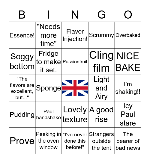 Great British Baking Show Bingo! Bingo Card