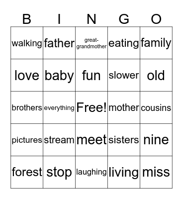 Clora's Family Tree Bingo Card
