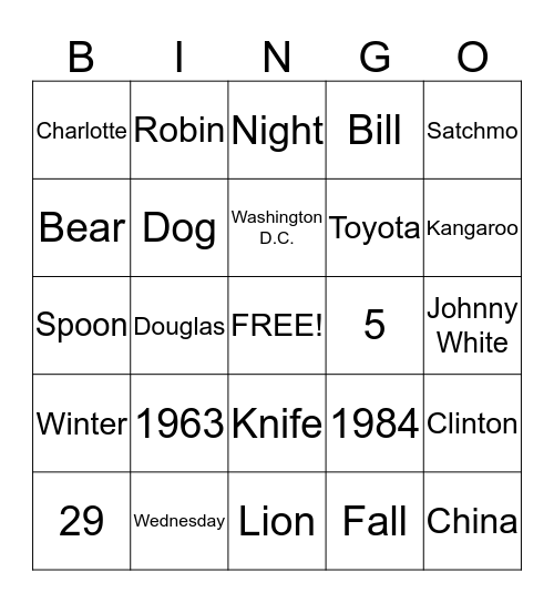 Untitled Bingo Card