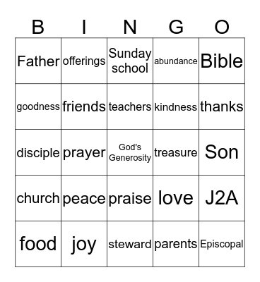 Transforming Generosity Bingo Card