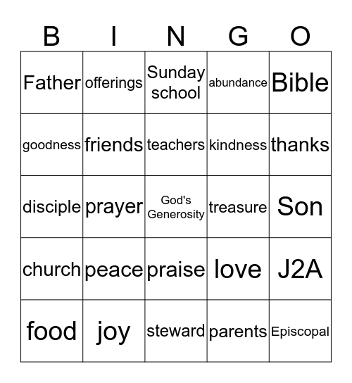 Transforming Generosity Bingo Card