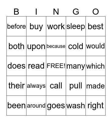 2nd Grade Sight Words Bingo Card