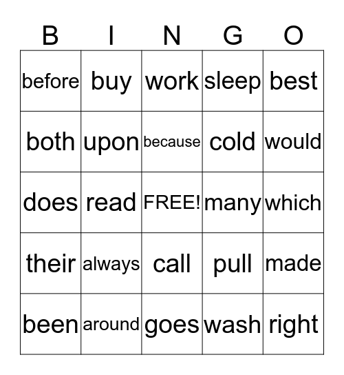 2nd Grade Sight Words Bingo Card