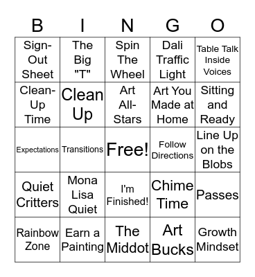 Art Room BINGO Card