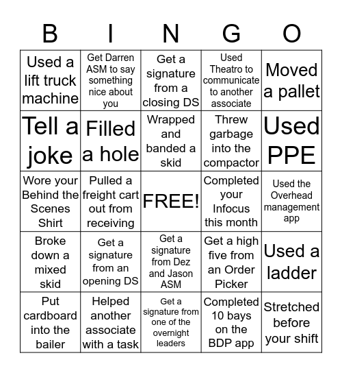 Behind the Scenes BINGO Card