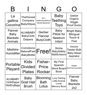 Baby Shower Bingo! Bingo Card
