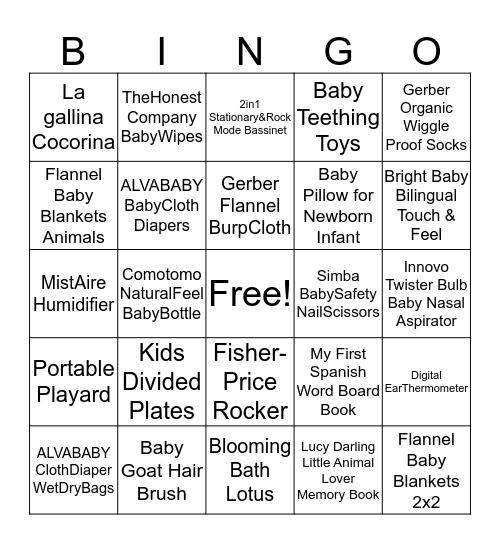 Baby Shower Bingo! Bingo Card