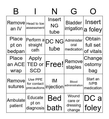 Skills Bingo Card