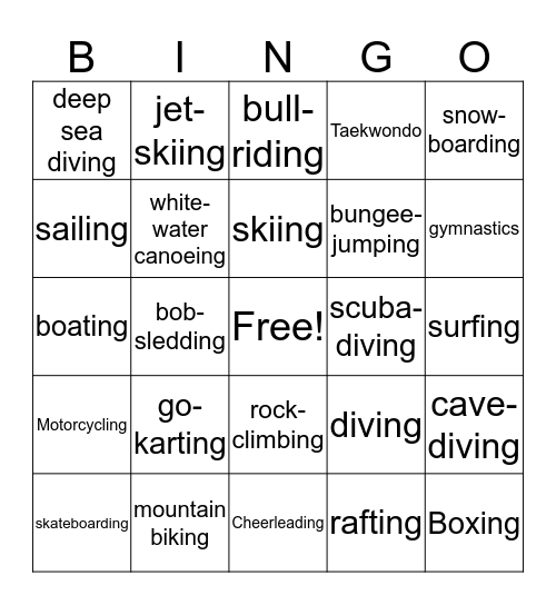 Sports Bingo Card