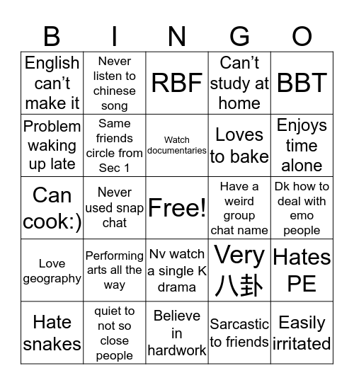 Untitled Bingo Card