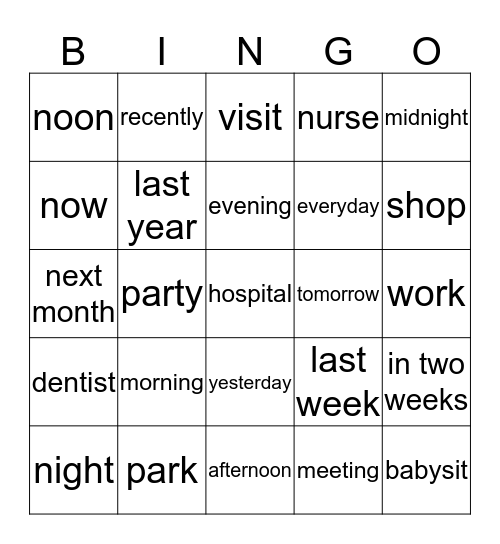 Vocabulary Review Unit 6 Bingo Card