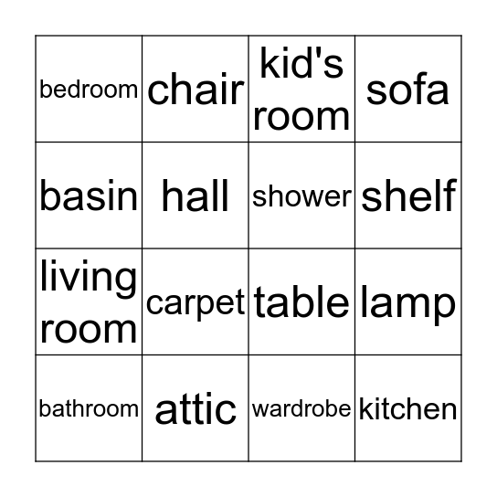 At home Bingo Card