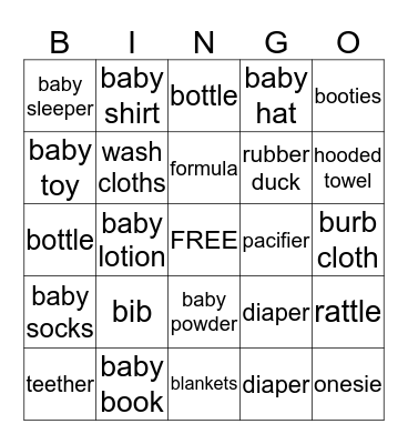 BABY BINGO  Bingo Card