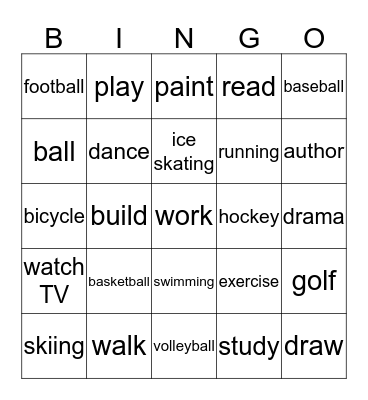 Activities Unit 6 Bingo Card