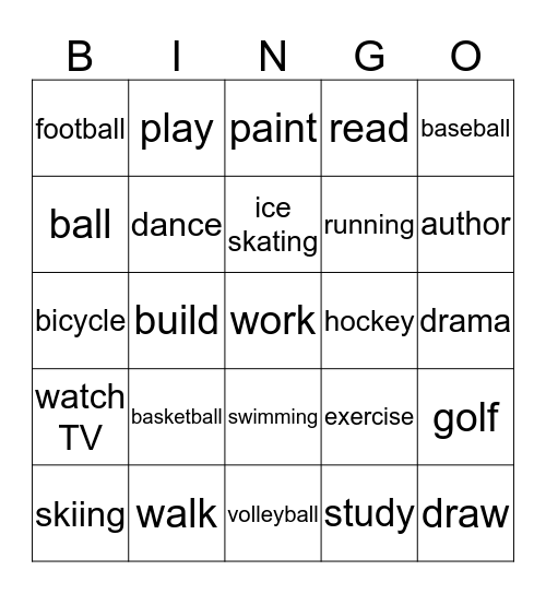 Activities Unit 6 Bingo Card