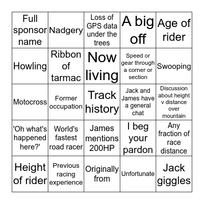 Cadwell Park Bingo Card