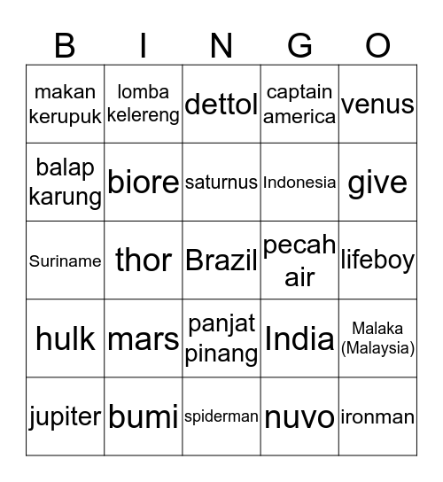 sabrina's Bingo Card