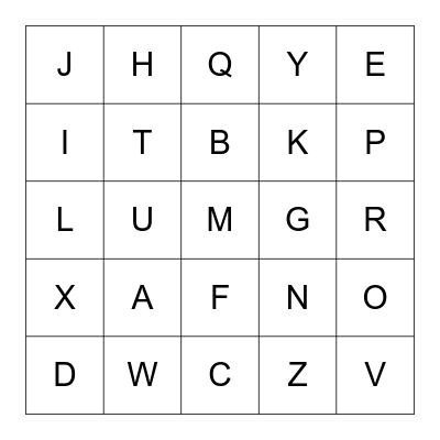 Alphabet Bingp Bingo Card