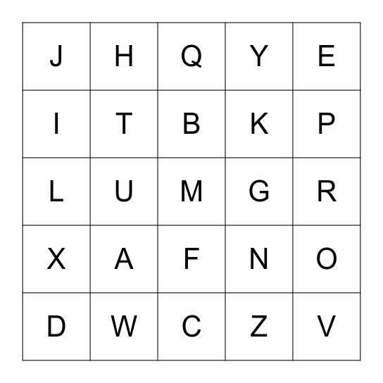 Alphabet Bingp Bingo Card