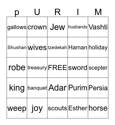 Purim Bingo Card