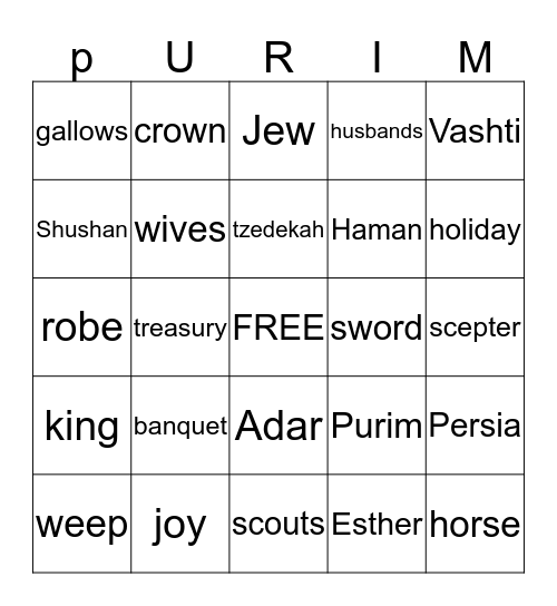 Purim Bingo Card