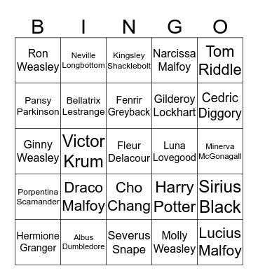 Harry Potter Bingo Card