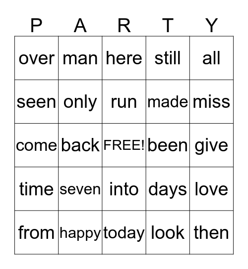 PARTY BINGO Card