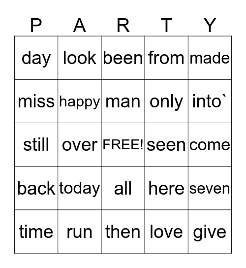 PARTY BINGO Card