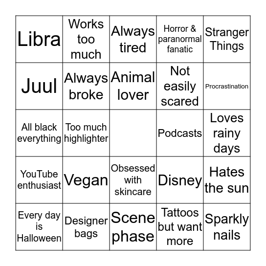 Satan’s Babygirl BINGO @karys__ Bingo Card