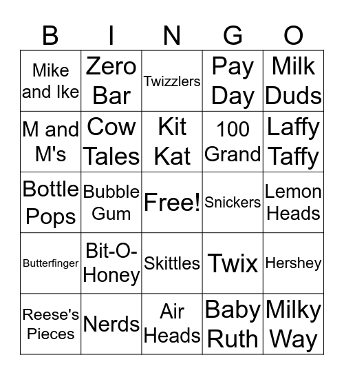 Candy Bingo Card