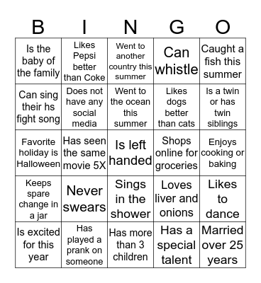 MGS Staff Bingo 2019 Bingo Card