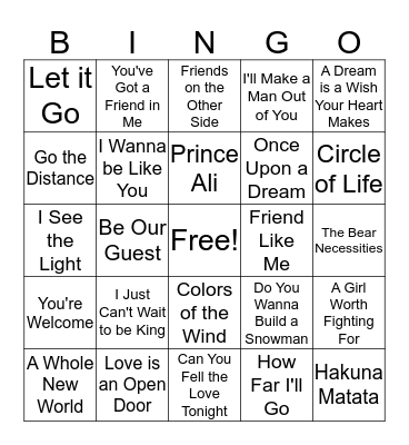 Disney Bingo Card