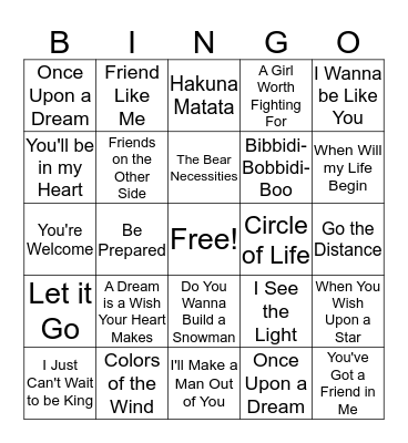 Disney Bingo Card