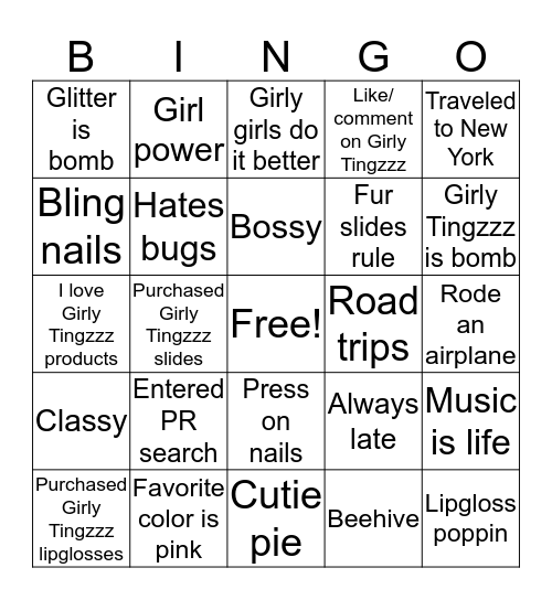 Girly Tingzzz Bingo Card