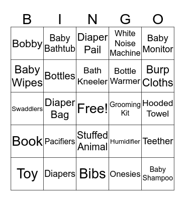 Baby Shower Bingo Card