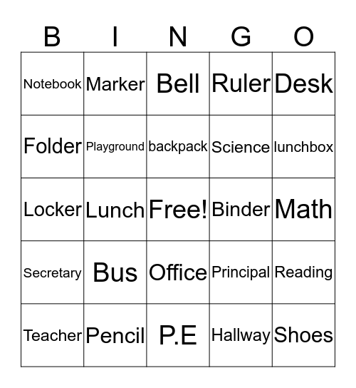Back to School Bingo Card