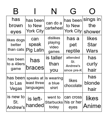 Human Bingo Card
