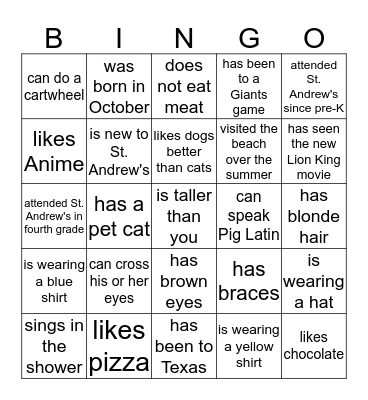 Human Bingo Card