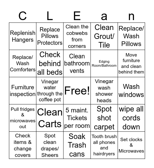 Cleaning bingo Card