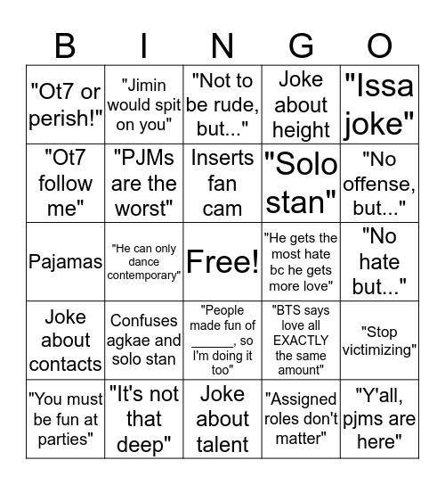 JIMIN BIAS=SOLO STAN BINGO Card