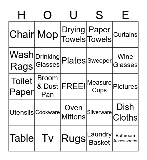 House Warming Bingo Card