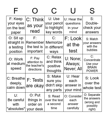 FOCUS Bingo Card